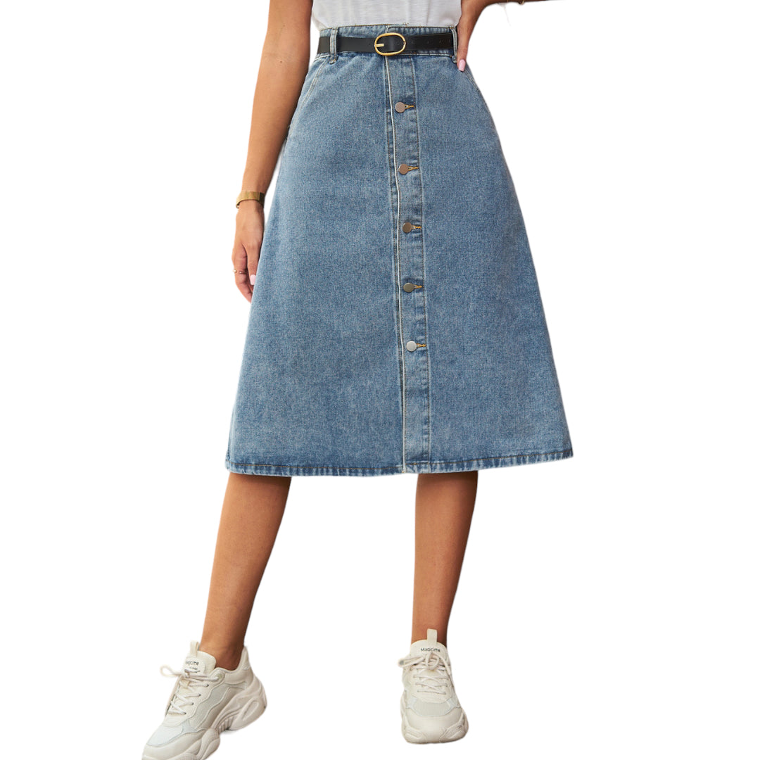 Buy Tronjori Womens A Line Long Lightweight Tencel Denim Skirt with Button  Front(S, Blue Button Front) at Amazon.in